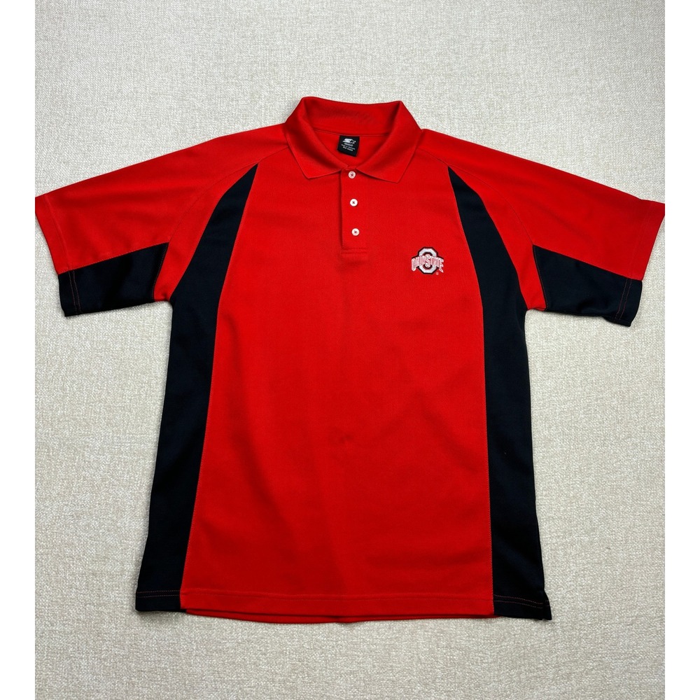 Starter Ohio State Buckeyes Mens Medium Red Black Colorblock Polo Shirt